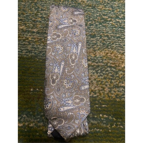 NWT David Donahue Paisley Silk Italian Handmade Neck Tie Gray Blue - Picture 14 of 14
